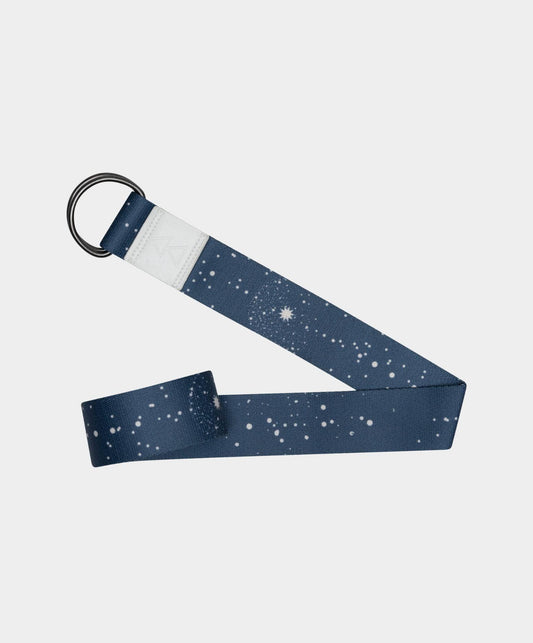 Navy blue belt with star pattern on a light gray background
