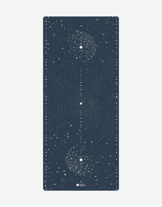 Yoga mat with starry night design on a white background