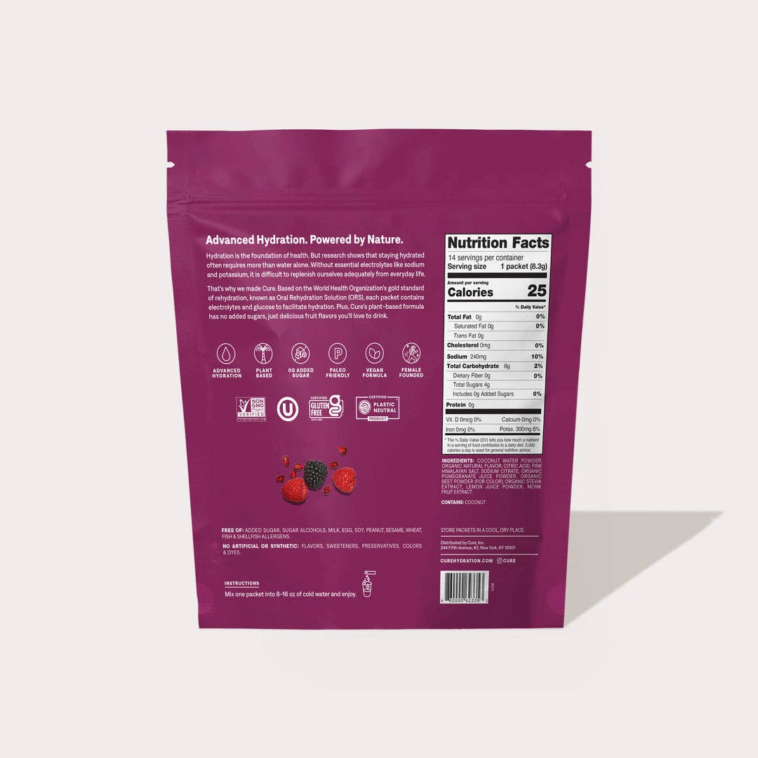 Purple package with nutrition facts label on a white background